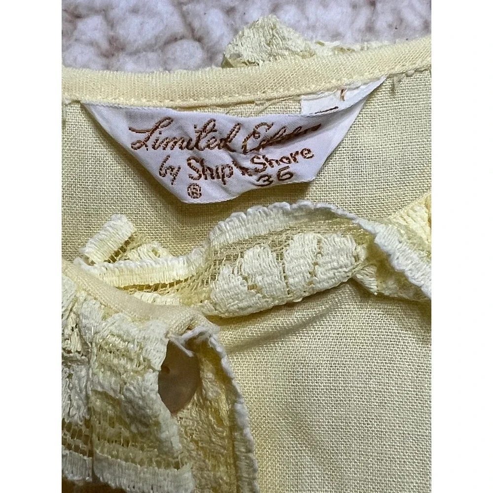 Vintage Ship n Shore 1960s Butter Yellow Lace Puff Sleeve Blouse Top - Picture 3 of 7